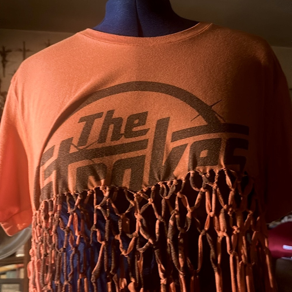 The Strokes custom band netted T-shirt  in a vintage perfect orange fade 🎵